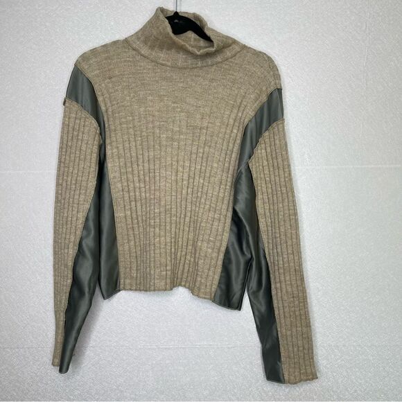 Zara High Collar Ribbed Mixed Media Sweater M - Picture 2 of 5